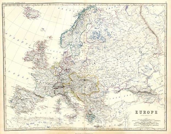 92-Europe and Europe Map By W. & A.K. Johnston