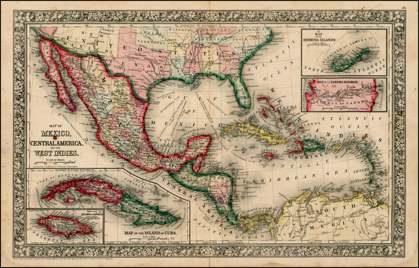 69-Southwest, Mexico and Caribbean Map By Samuel Augustus Mitchell Jr.