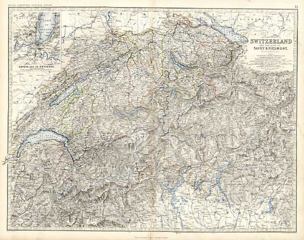 2-Europe, Switzerland, France and Italy Map By W. & A.K. Johnston