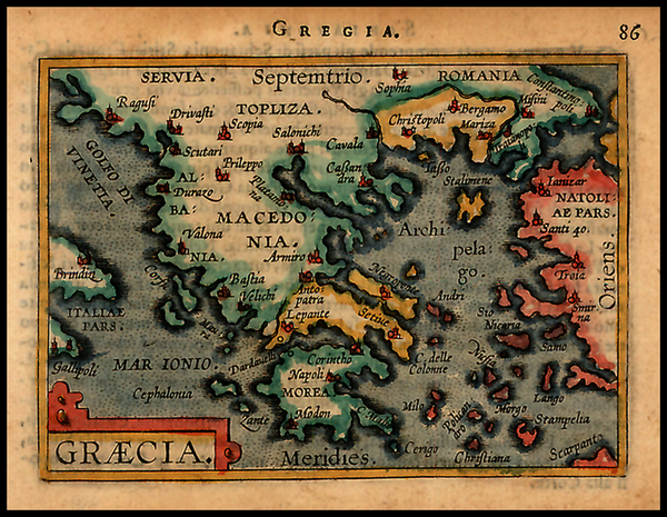 73-Greece Map By Abraham Ortelius / Johannes Baptista Vrients