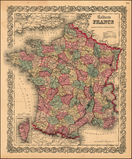 32-Europe and France Map By Joseph Hutchins Colton