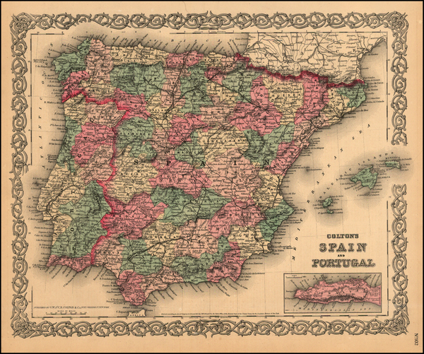 95-Europe, Spain and Portugal Map By Joseph Hutchins Colton