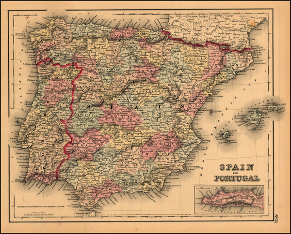 33-Europe, Spain and Portugal Map By Joseph Hutchins Colton
