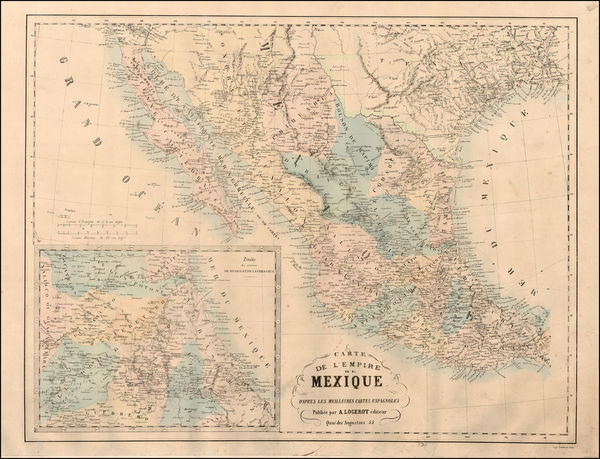 34-Texas, Southwest, Mexico and Baja California Map By Auguste Logerot