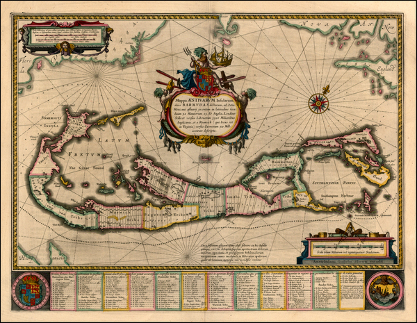 87-World, Atlantic Ocean and Caribbean Map By Willem Janszoon Blaeu