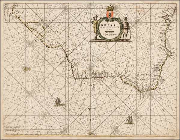 92-Brazil Map By Caspar  Lootsman / Anthonie (Theunis)   Jacobsz