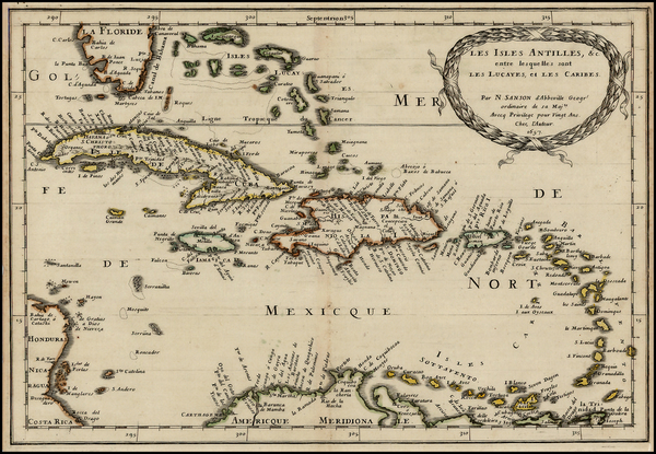 60-Caribbean Map By Nicolas Sanson