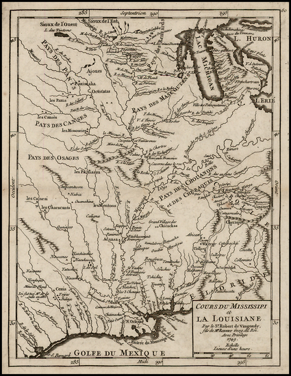 53-South, Texas, Midwest and Plains Map By Gilles Robert de Vaugondy