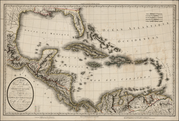 40-South, Southeast, Mexico, Caribbean and Central America Map By Pierre Antoine Tardieu