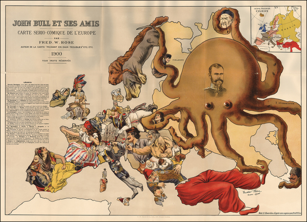 4-Europe, Europe and Curiosities Map By Bacon & Co. / Fred Rose
