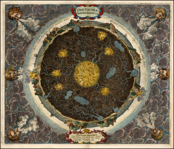 82-World and Curiosities Map By Athanasius Kircher