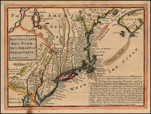 34-New England and Mid-Atlantic Map By Herman Moll