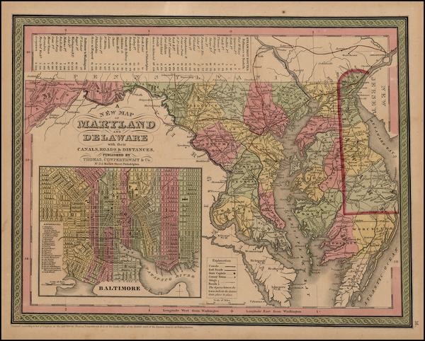 30-Maryland and Delaware Map By Thomas, Cowperthwait & Co.