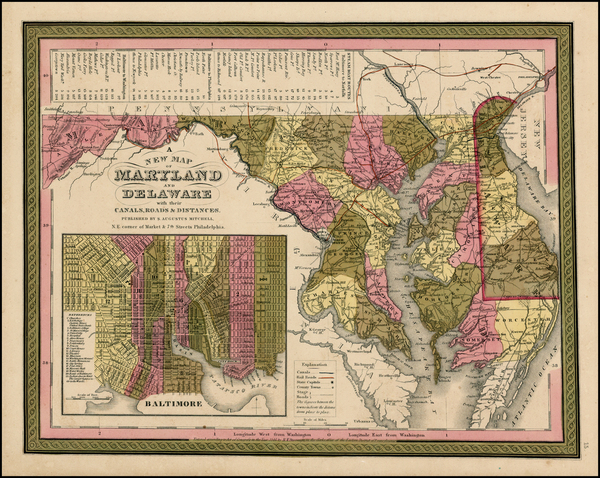 97-Mid-Atlantic, Maryland and Delaware Map By Samuel Augustus Mitchell