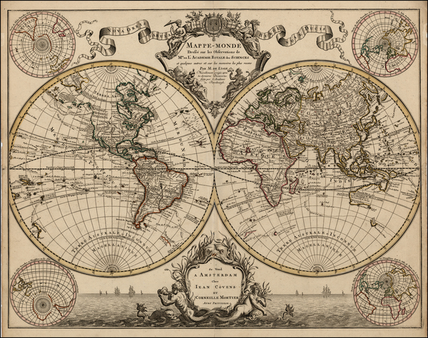 36-World, World and Polar Maps Map By Johannes Covens  &  Cornelis Mortier