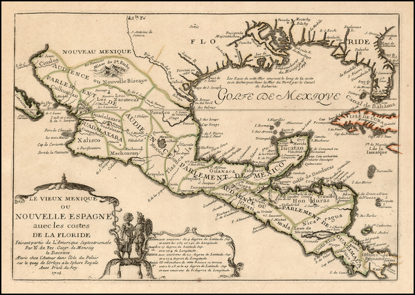 94-South, Texas, Southwest and Central America Map By Nicolas de Fer