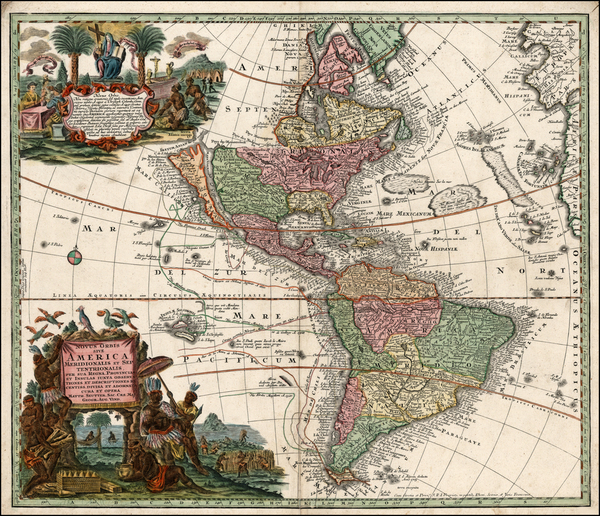 2-World, Western Hemisphere, South America and America Map By Matthaus Seutter