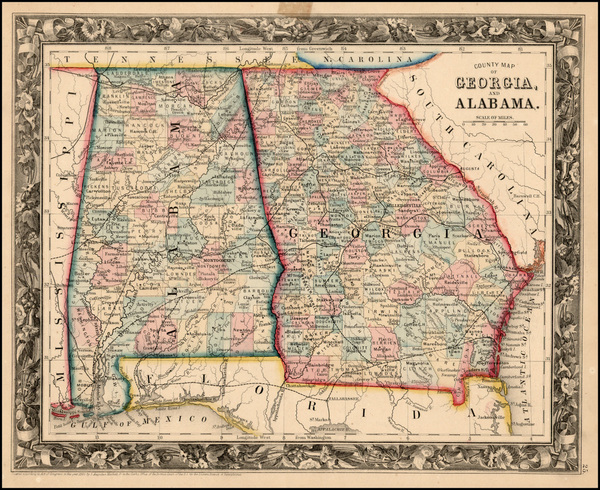 41-South and Southeast Map By Samuel Augustus Mitchell Jr.