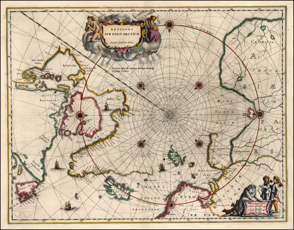 38-Polar Maps and Canada Map By Willem Janszoon Blaeu