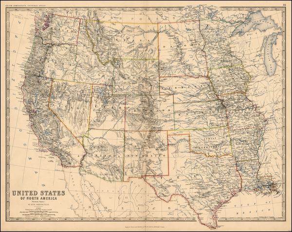 67-Texas, Plains, Southwest, Rocky Mountains and California Map By W. & A.K. Johnston