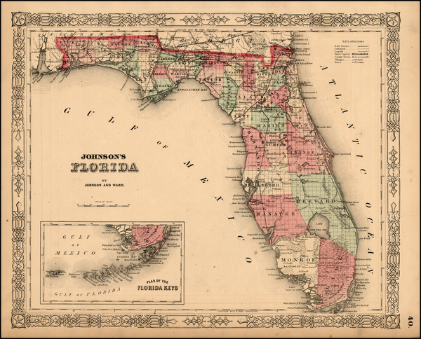 94-Florida and Southeast Map By Benjamin P Ward  &  Alvin Jewett Johnson