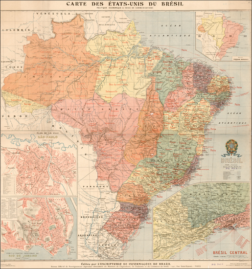 0-Brazil Map By Demoulin Freres / A Levy