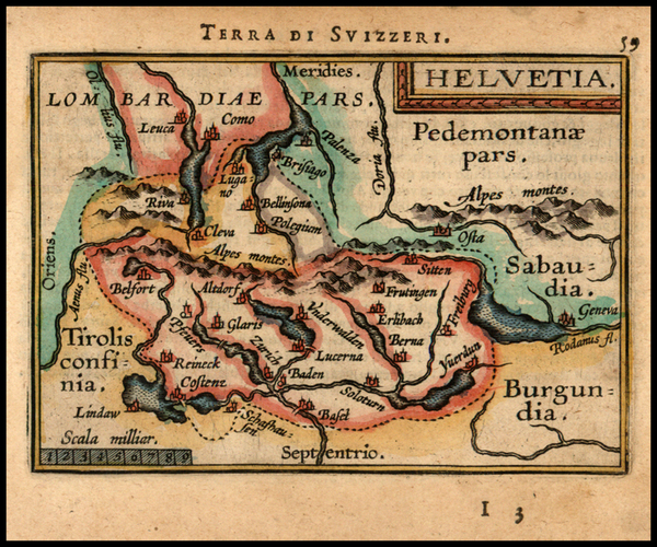 26-Switzerland Map By Abraham Ortelius / Johannes Baptista Vrients