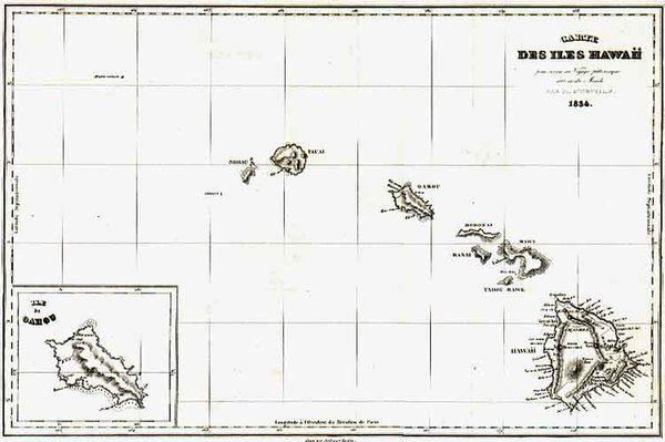 65-Hawaii Map By Jules Sebastian Cesar Dumont-D'Urville