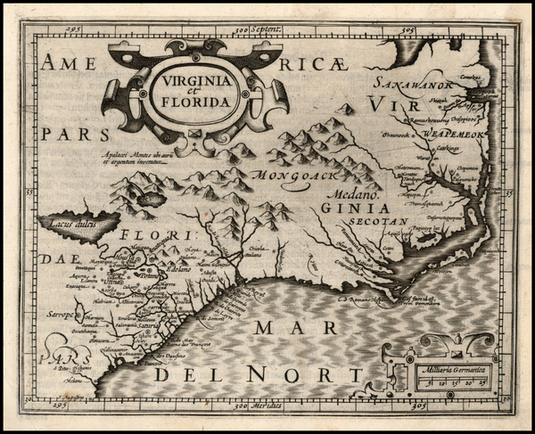 8-Mid-Atlantic and Southeast Map By Jodocus Hondius