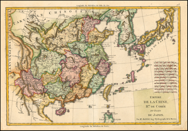 87-Asia, China, Japan and Korea Map By Rigobert Bonne
