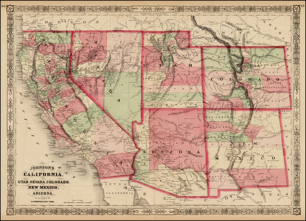60-Plains, Southwest, Rocky Mountains and California Map By Alvin Jewett Johnson