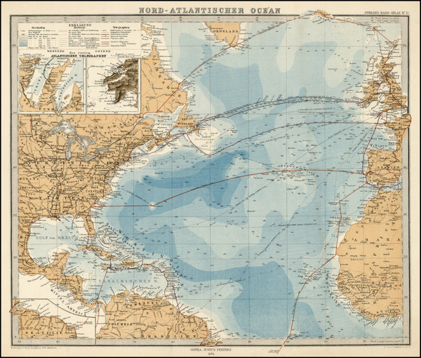 89-World and Atlantic Ocean Map By Adolf Stieler