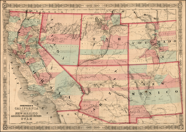 37-Southwest, Rocky Mountains and California Map By Benjamin P Ward  &  Alvin Jewett Johnson