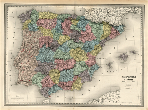 30-Spain and Portugal Map By Adolphe Hippolyte Dufour