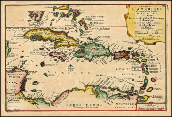 71-Caribbean and Central America Map By Nicolas de Fer