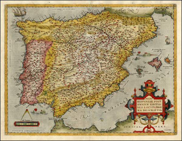 65-Europe, Spain and Portugal Map By Abraham Ortelius