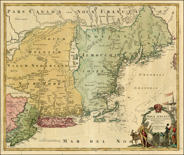 33-New England and Mid-Atlantic Map By Johann Baptist Homann