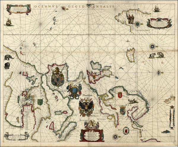 23-Atlantic Ocean and Europe Map By Willem Janszoon Blaeu