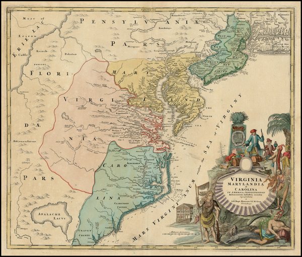 43-Mid-Atlantic and Southeast Map By Johann Baptist Homann