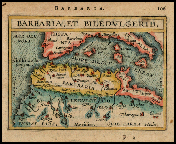 47-Mediterranean, North Africa and Balearic Islands Map By Abraham Ortelius / Johannes Baptista Vr