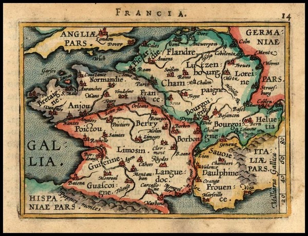 50-France Map By Abraham Ortelius / Johannes Baptista Vrients