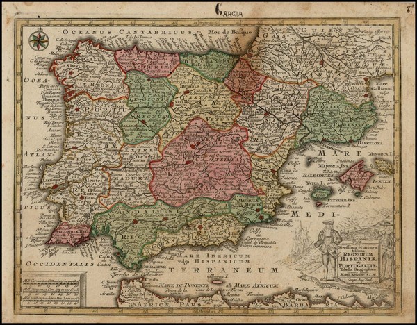 32-Spain and Portugal Map By Matthaus Seutter