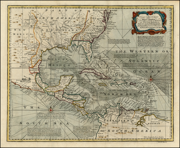 41-South, Southeast, Caribbean and Central America Map By Emanuel Bowen