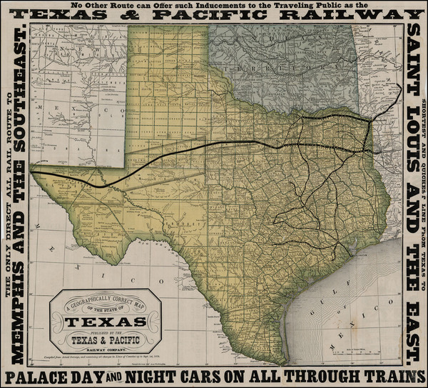 18-Texas Map By Texas & Pacific Railway Company / Woodward, Tiernan & Hale