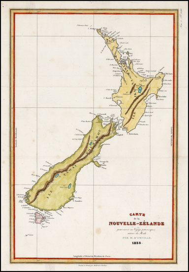 40-New Zealand Map By Jules Sebastian Cesar Dumont-D'Urville