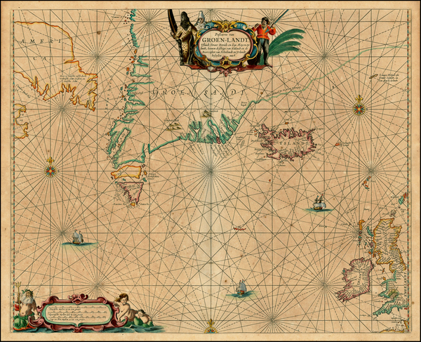 8-Polar Maps, Atlantic Ocean, British Isles, Iceland and Canada Map By Pieter Goos