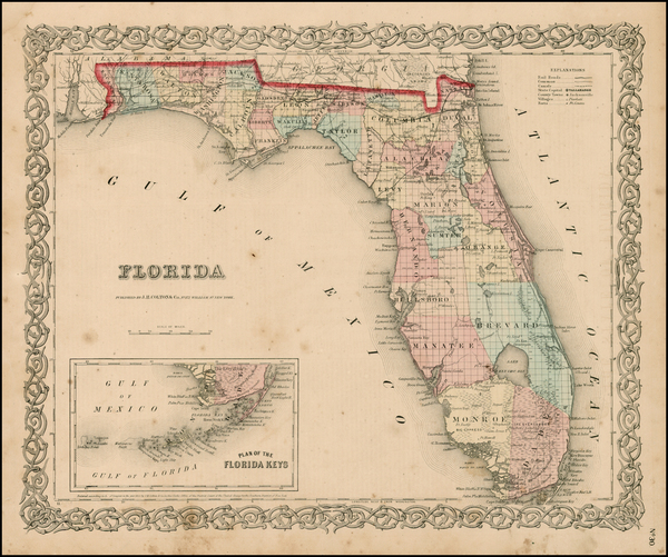 50-Florida Map By Joseph Hutchins Colton