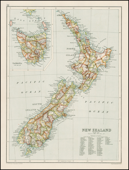 69-New Zealand Map By John Bartholomew