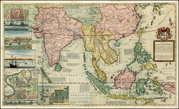 26-China, India, Southeast Asia and Philippines Map By Herman Moll