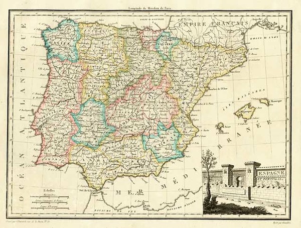 33-Europe, Spain and Portugal Map By Conrad Malte-Brun